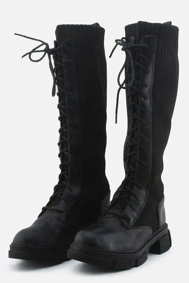 European Brand Stretchable Laces Combat Long Boots | Textile - sundaybazar
