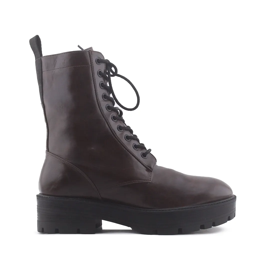 Zara Zipper Lace Up Combat Ankle Boot | 100% Authentic Leather