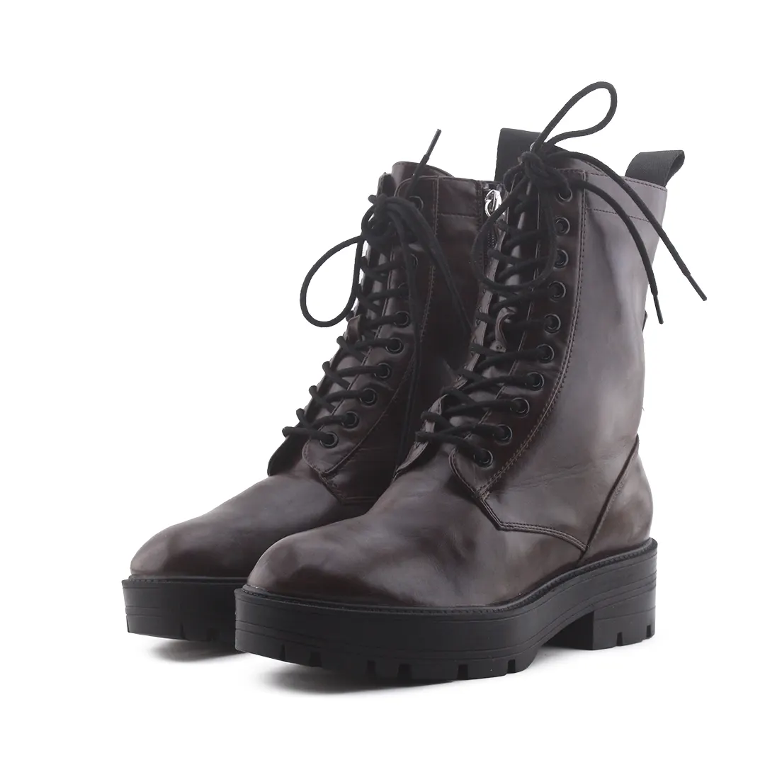 Zara Zipper Lace Up Combat Ankle Boot | 100% Authentic Leather