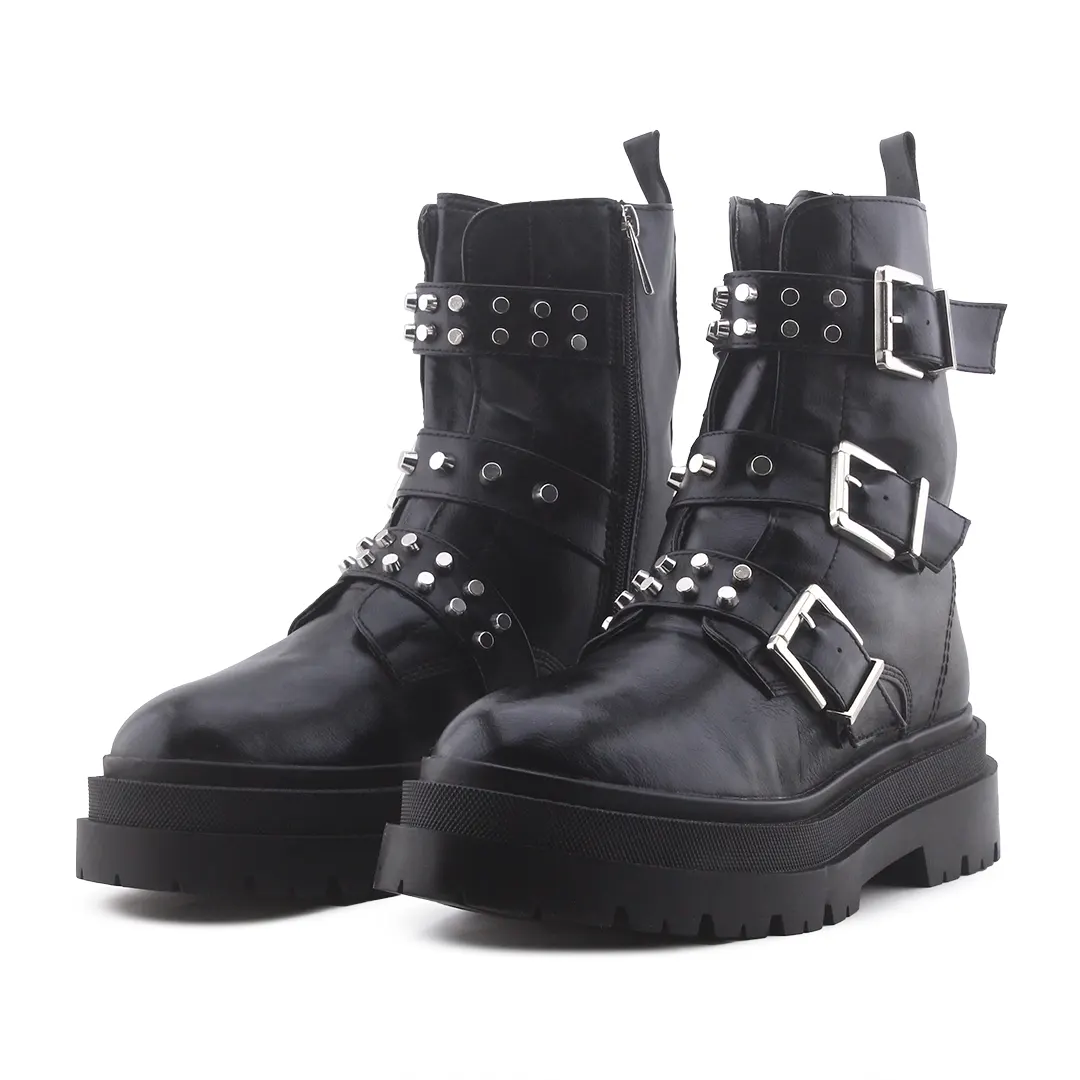 Stradivarius Zipper Buckle Strap Ankle Boot | 100% Authentic Leather