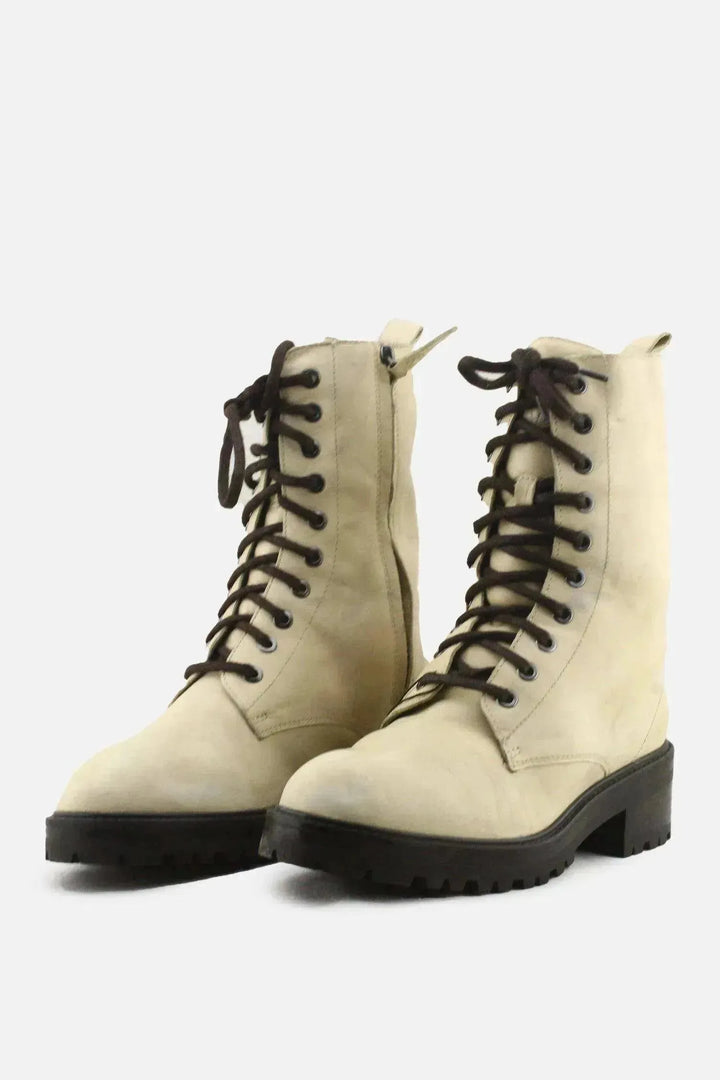 Massimo Dutti Zipper Laces Combat Boots | 100% Authentic Leather - sundaybazar