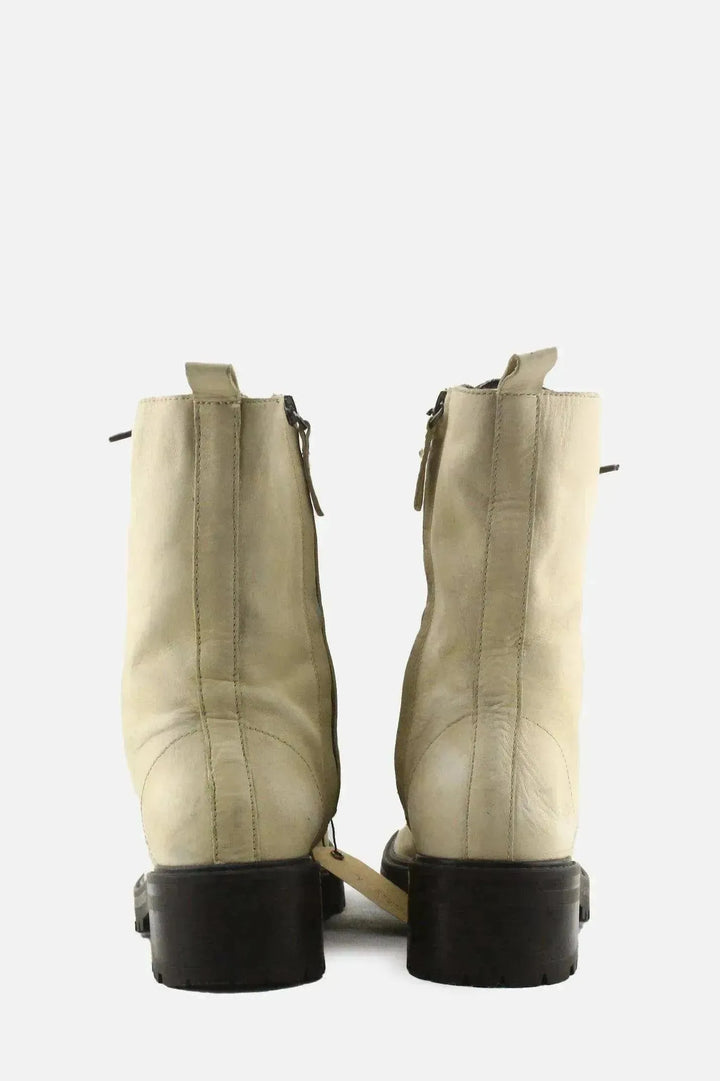 Massimo Dutti Zipper Laces Combat Boots | 100% Authentic Leather - sundaybazar