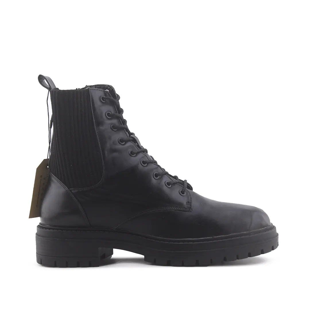 Lefties Stretchable Zipper Lace Up Ankle Boot | 100% Authentic Leather