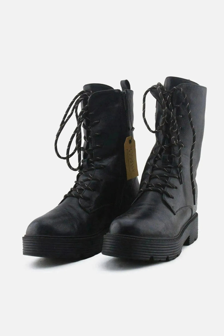Jenny Fairy Zipper Laces Combat Ankle Boots | 100% Authentic Leather - sundaybazar