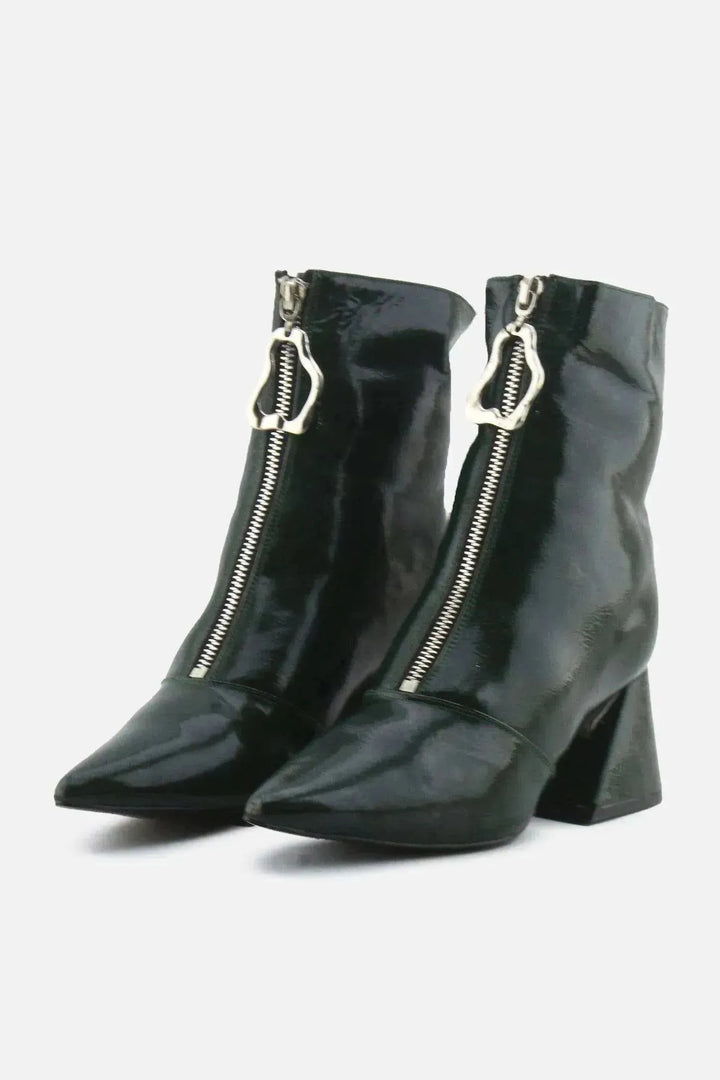 Lin Zipper Block Ankle Boots | 100% Synthetic Leather - sundaybazar