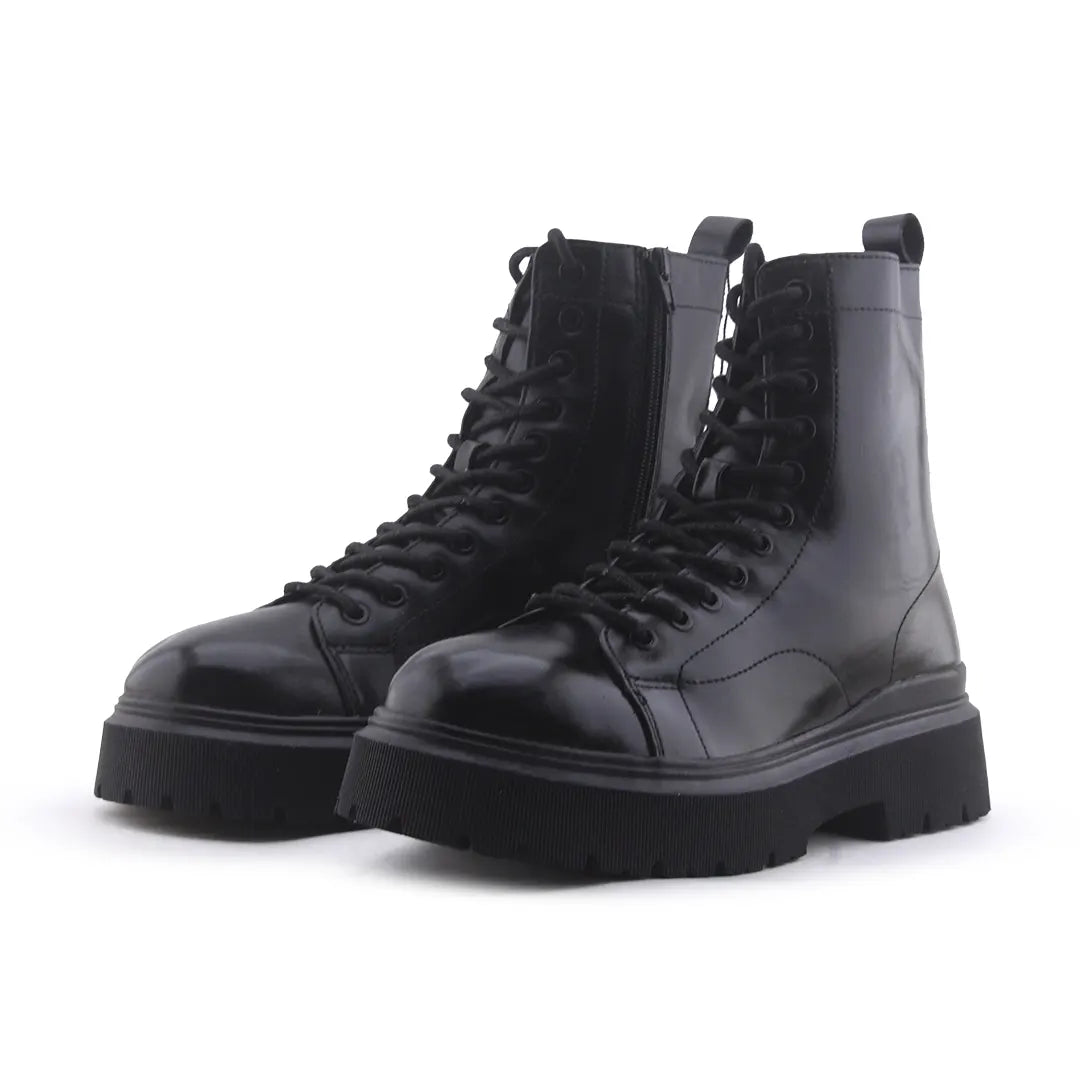 Bershka Zipper Lace Up Ankle Boot | 100% Authentic Leather