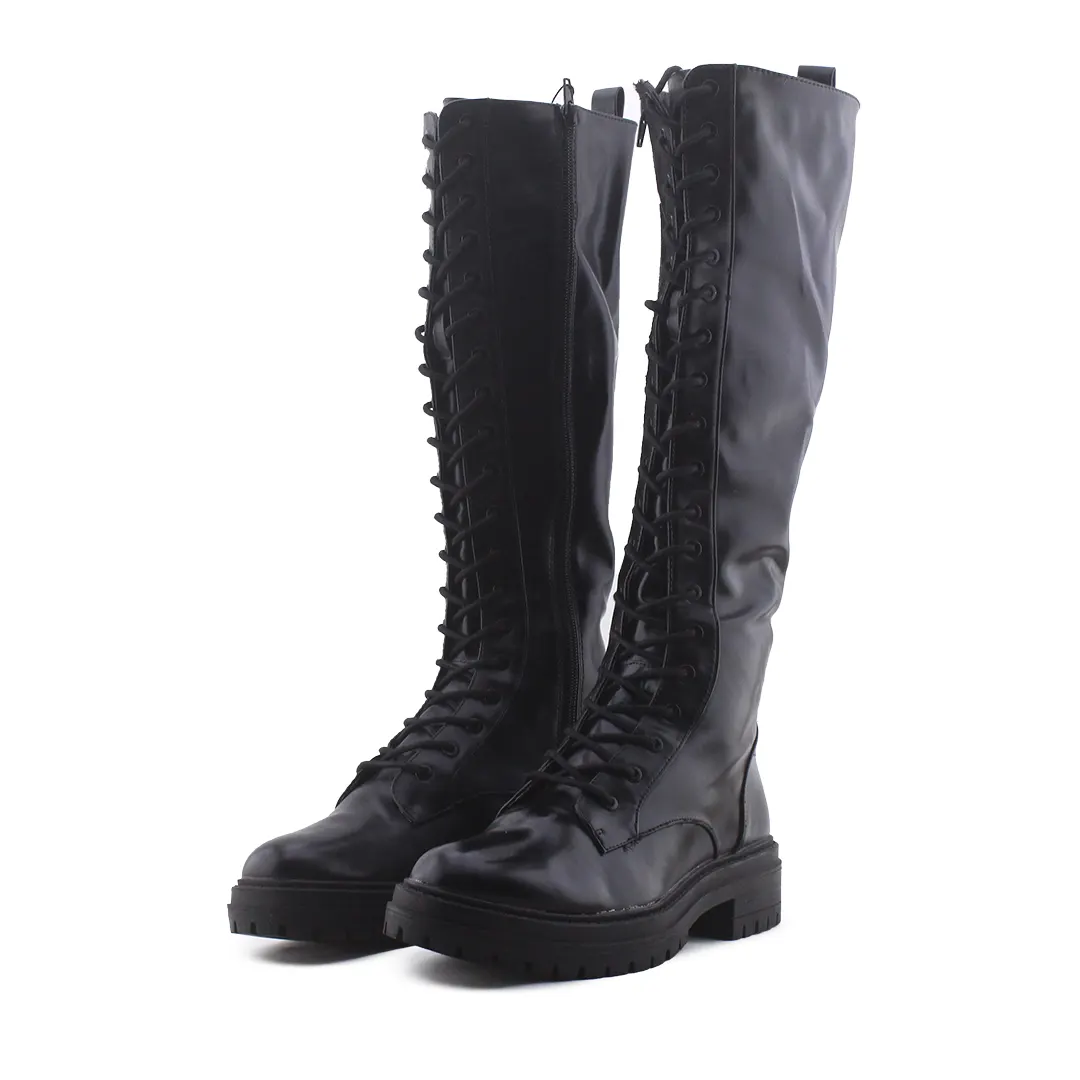 Lefties Zipper Lace Up Knee High Boot | 100% Authentic Leather