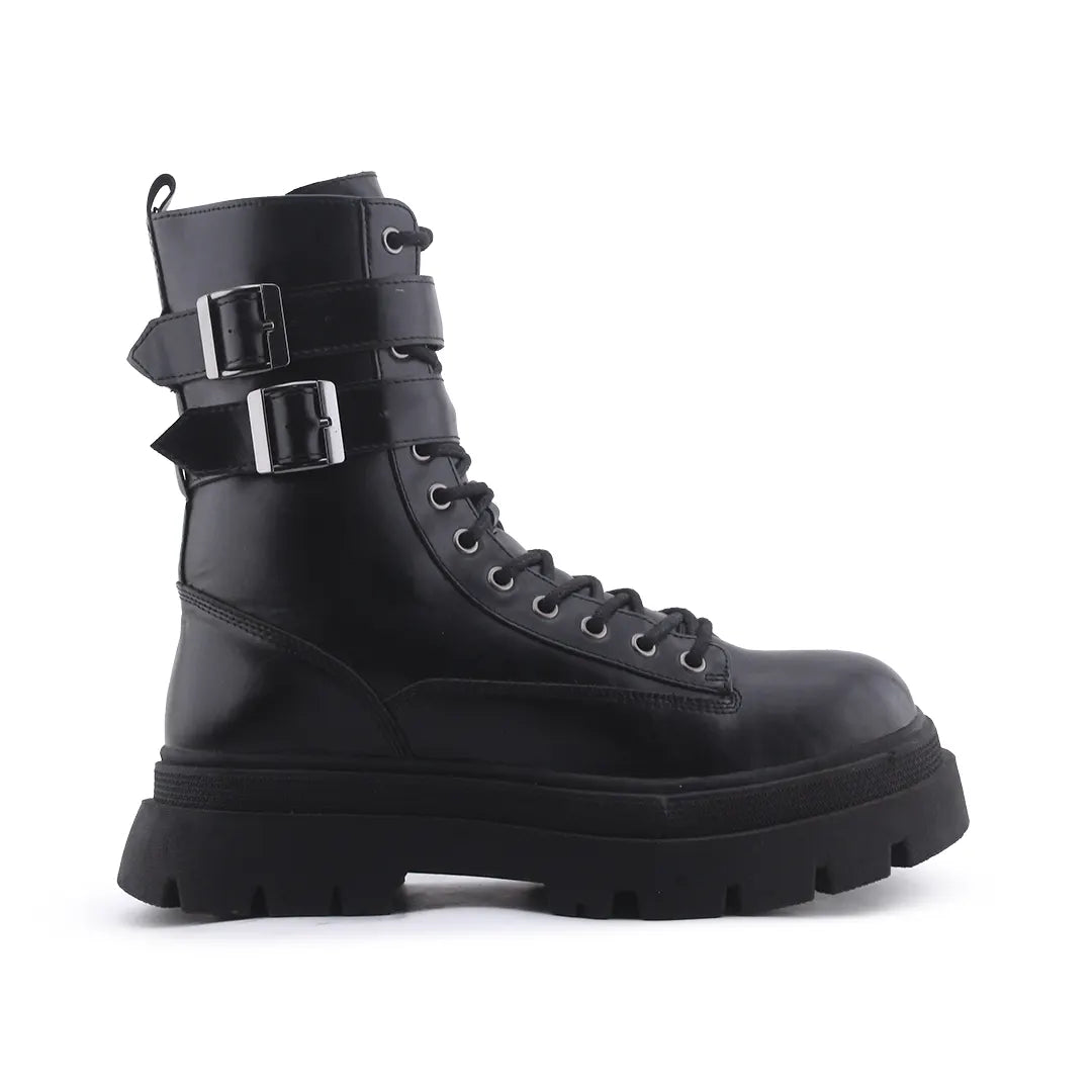 Bershka Zipper Buckle Strap Lace Up Ankle Boot | 100% Authentic Leather