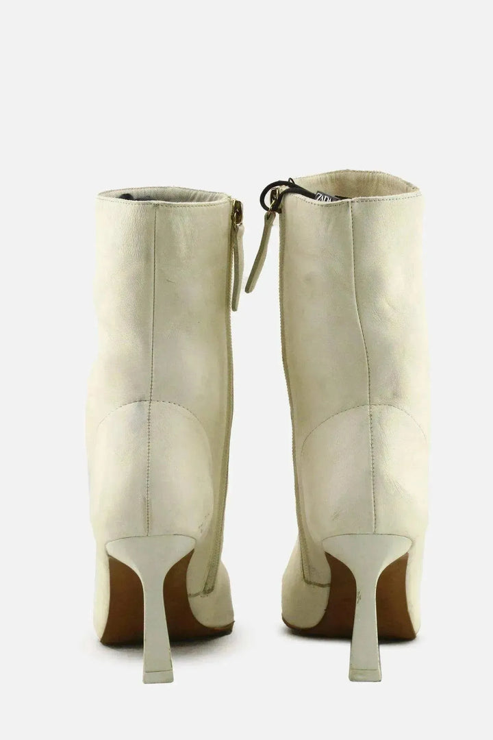 Zara Zipper Stilettos Heels Ankle Boots | 100% Authentic Leather - sundaybazar