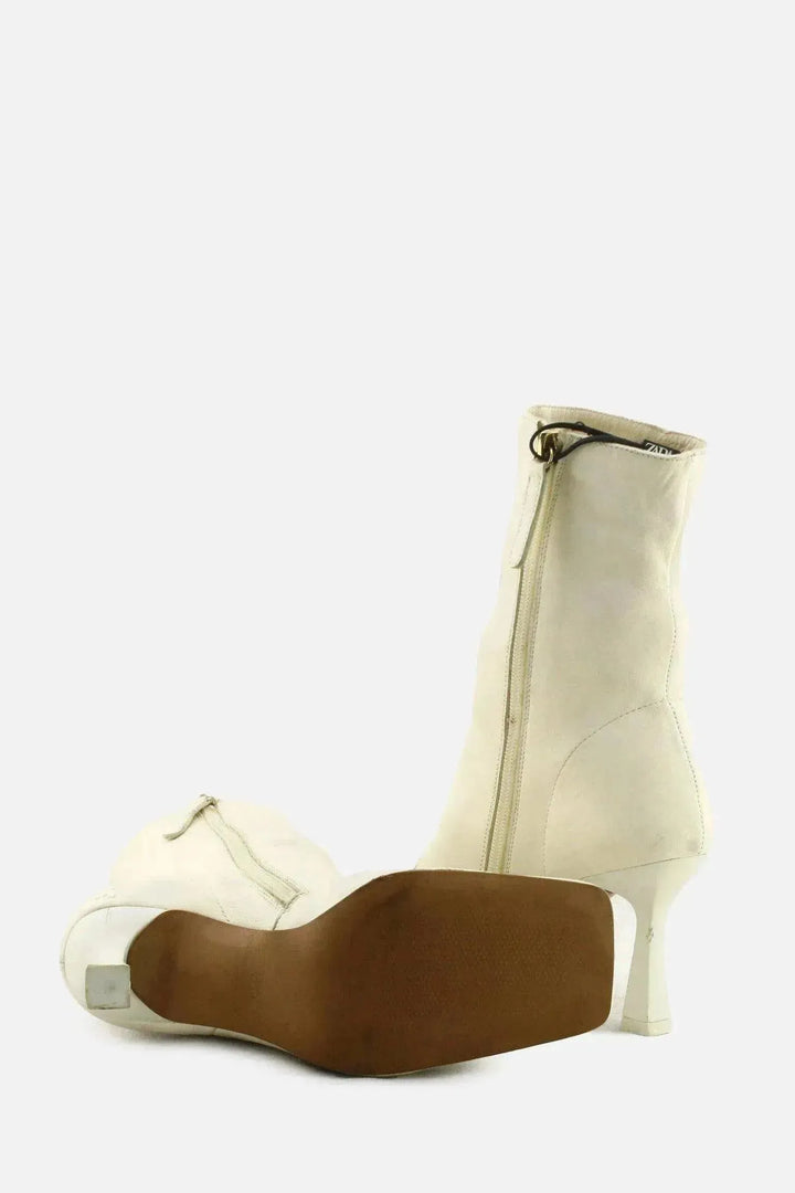 Zara Zipper Stilettos Heels Ankle Boots | 100% Authentic Leather - sundaybazar