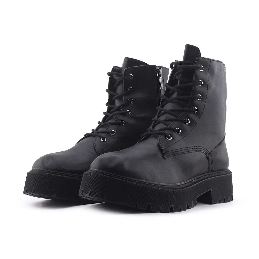 Bershka Zipper Lace Up Ankle Boot | 100% Authentic Leather