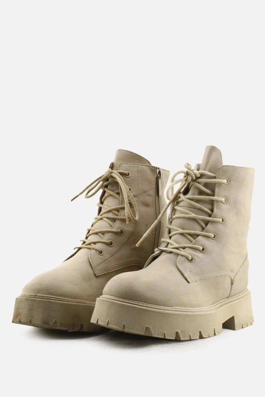 Bershka Zipper Laces Combat Ankle Boots | 100% Authentic Leather - sundaybazar