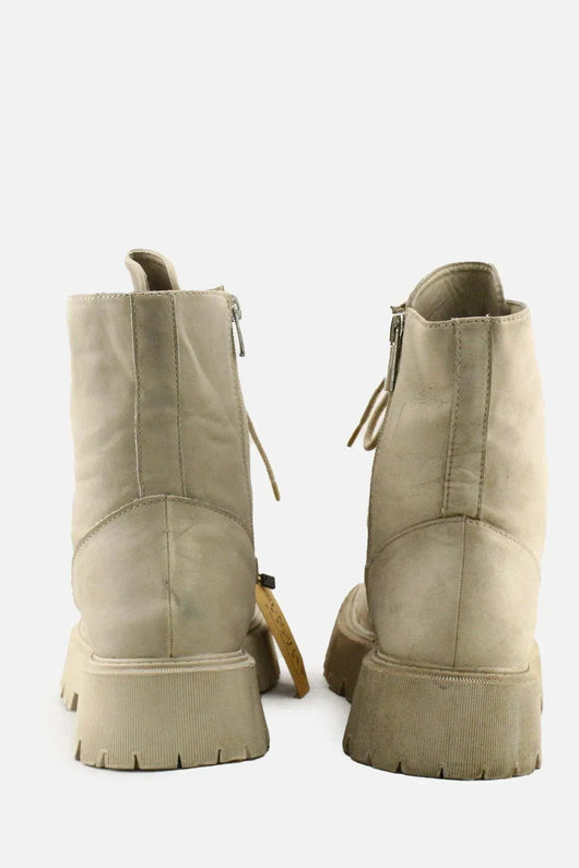 Bershka Zipper Laces Combat Ankle Boots | 100% Authentic Leather - sundaybazar