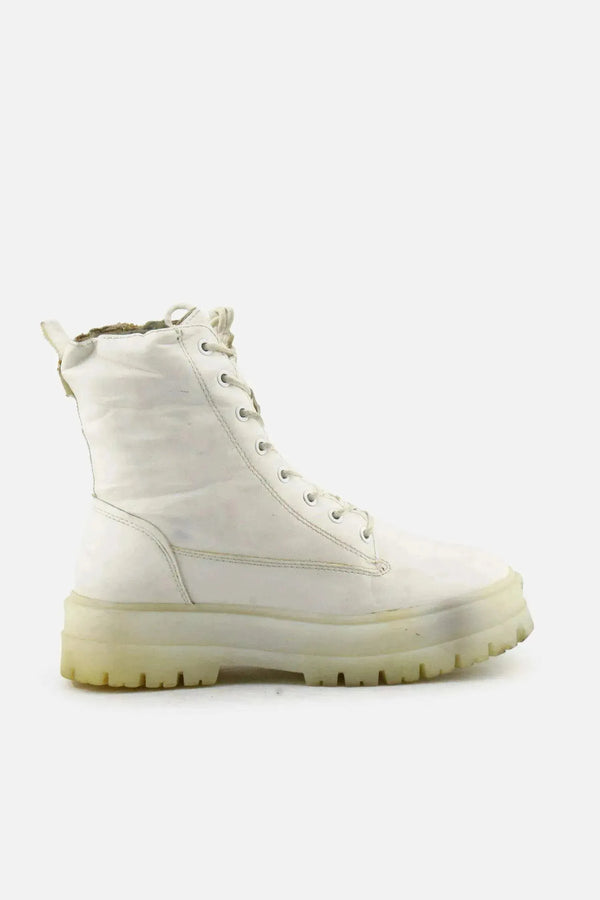 Stradivarius Zipper Laces Combat Ankle Boots | 100% Authentic Leather - sundaybazar