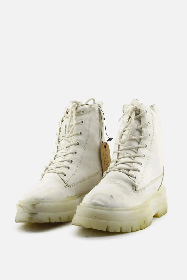 Stradivarius Zipper Laces Combat Ankle Boots | 100% Authentic Leather - sundaybazar