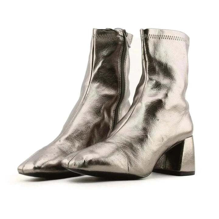Stradivarius Zipper Block Heels Ankle Boots | 100% Authentic Leather - sundaybazar