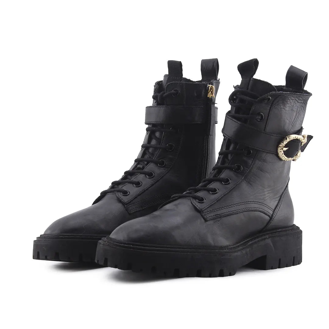 Zara Zipper Buckle Strap Lace Up Ankle Boot | 100% Authentic Leather