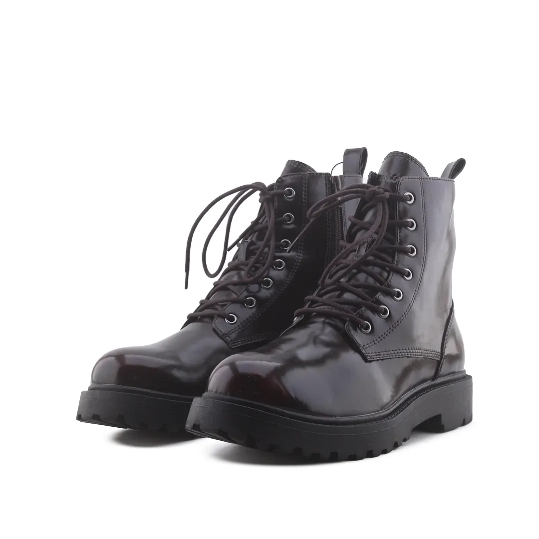 Pull & Bear Zipper Lace Up Ankle Boot | 100% Authentic Leather