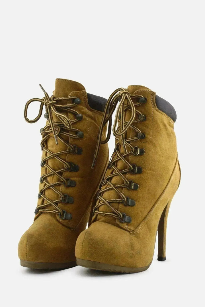 European Brand Laces Stilettos Ankle Boots | Suede - sundaybazar