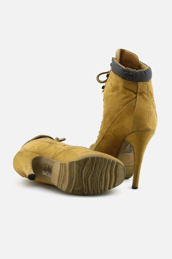 European Brand Laces Stilettos Ankle Boots | Suede - sundaybazar