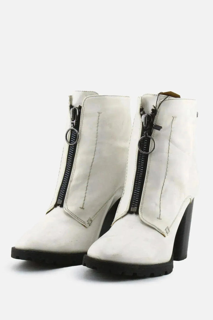 Simple Vera Zipper Block Ankle Boots | 100% Synthetic Leather - sundaybazar