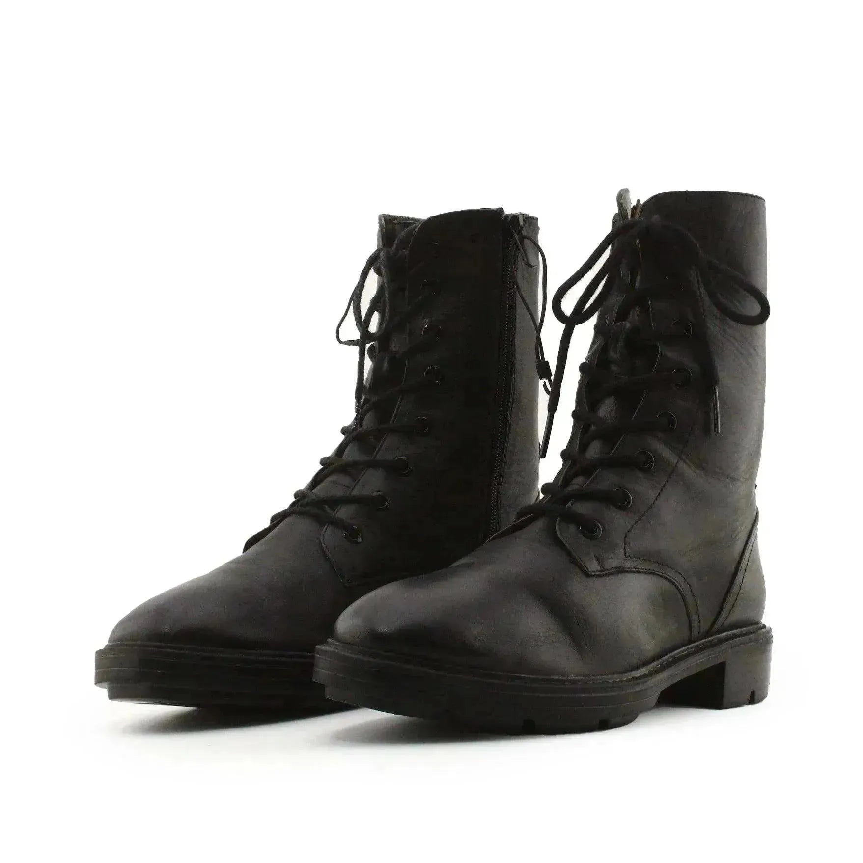 Zara Zipper Laces Combat Boots | 100% Authentic Leather - sundaybazar