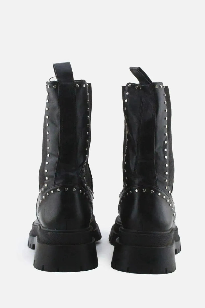 Stradivarius Stretchable Combat Ankle Boots | 100% Authentic Leather - sundaybazar