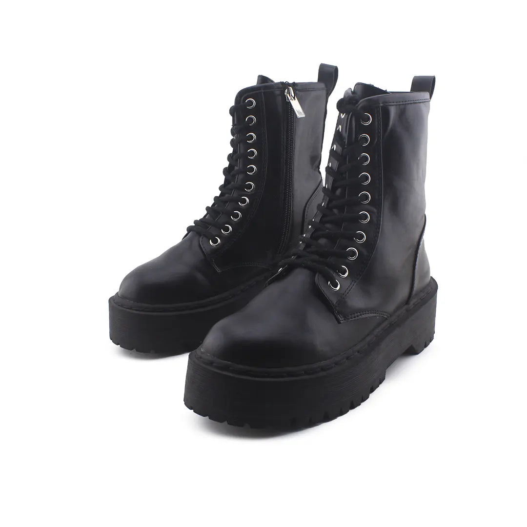 Pull & Bear Lace Up Zipper Combat Ankle Boots (100% Authentic Leather)