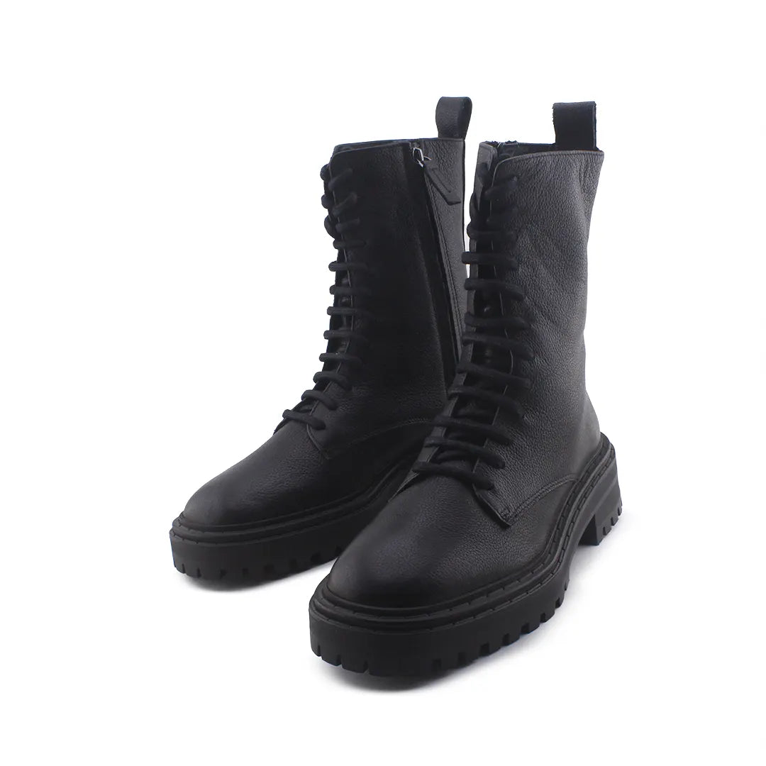 Massimo Dutti Lace Up Zipper Combat Ankle Boots (100% Authentic Leather)