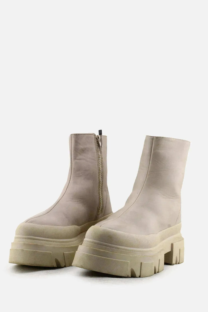 Bershka Zipper Block Ankle Boots | 100% Authentic Leather - sundaybazar