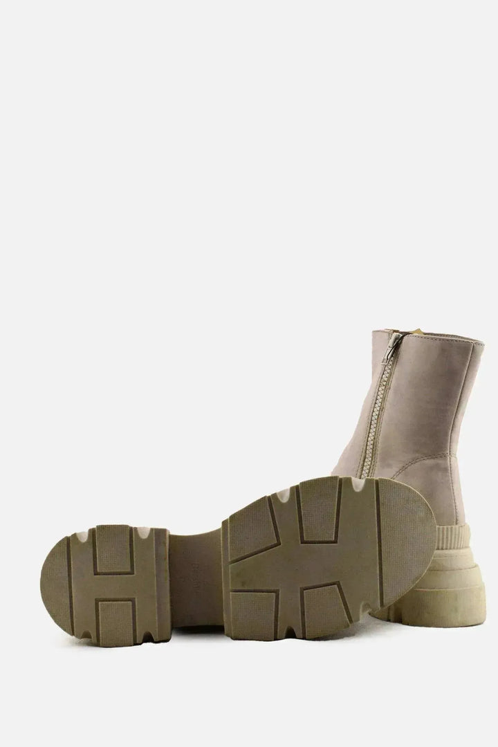 Bershka Zipper Block Ankle Boots | 100% Authentic Leather - sundaybazar
