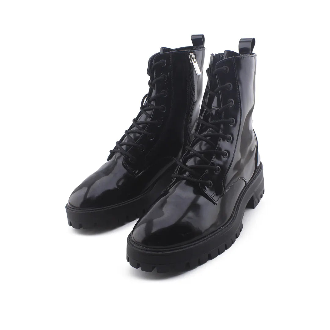 Zara Lace Up Zipper Combat Ankle Boots (100% Synthetic Leather)