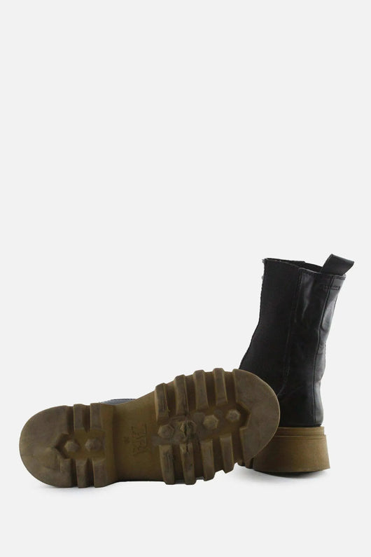 Zara Stretchable Combat Ankle Boots | 100% Authentic Leather - sundaybazar