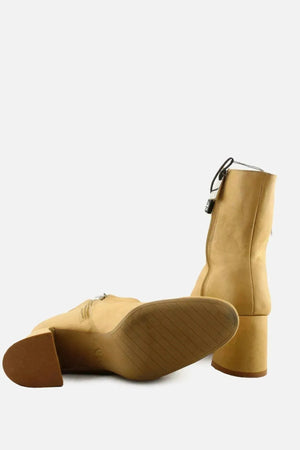 Zara Zipper Block Heels Ankle Boots | 100% Authentic Leather - sundaybazar