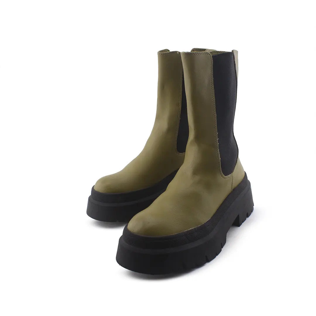 Pull & Bear Stretchable Combat Ankle Boots (100% Authentic Leather)