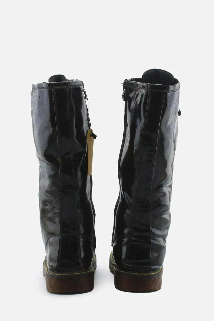 European Brand Zipper Laces Combat Long Boots | 100% Synthetic Leather - sundaybazar