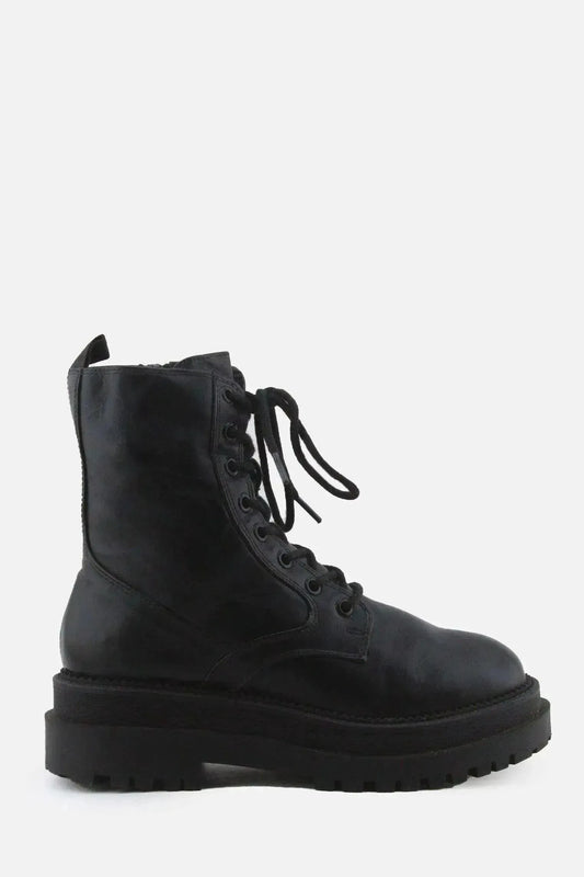 Stradivarius Zipper Laces Combat Ankle Boots | 100% Authentic Leather - sundaybazar
