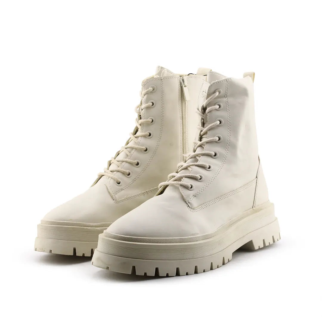Stradivarius Lace Up Zipper Combat Ankle Boots (100% Authentic Leather)