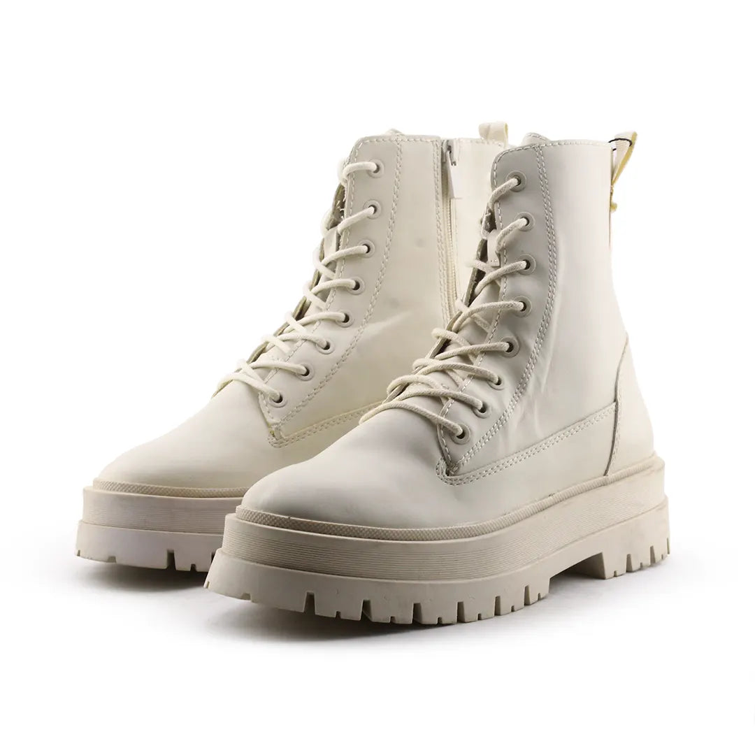 Stradivarius Lace Up Zipper Combat Ankle Boots (100% Authentic Leather)