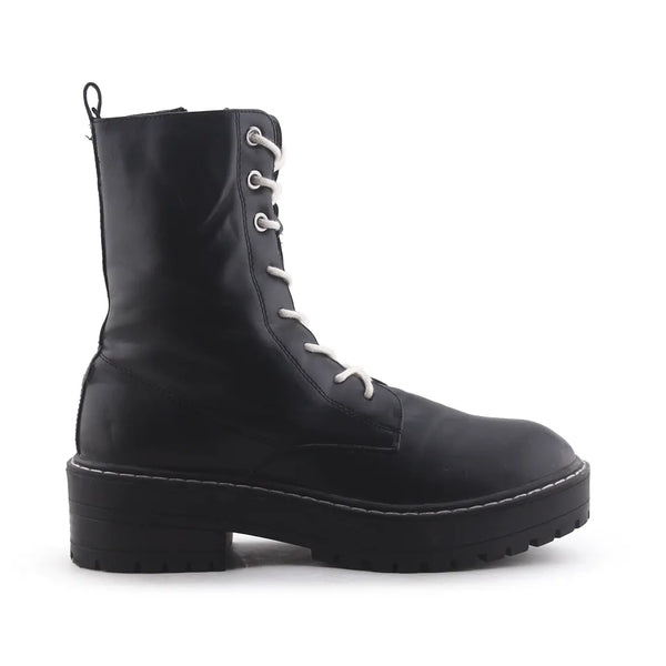 Stradivarius Lace Up Zipper Combat Ankle Boots (100% Authentic Leather)