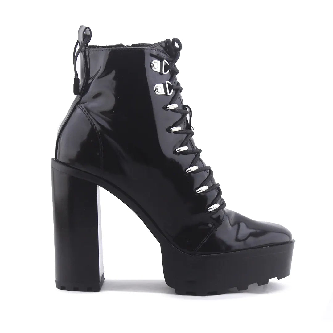 Zara Zipper Lace Up Patent Ankle Boot