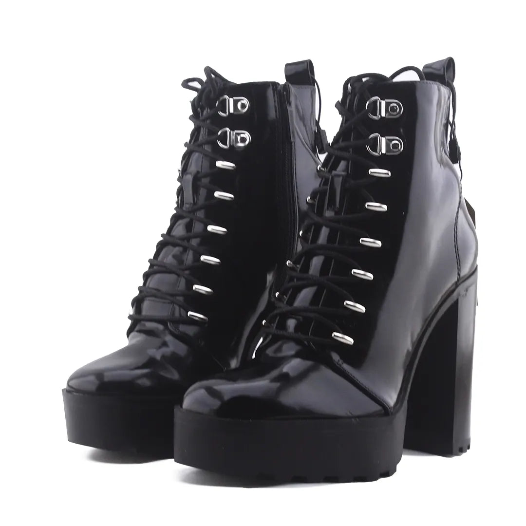 Zara Zipper Lace Up Patent Ankle Boot
