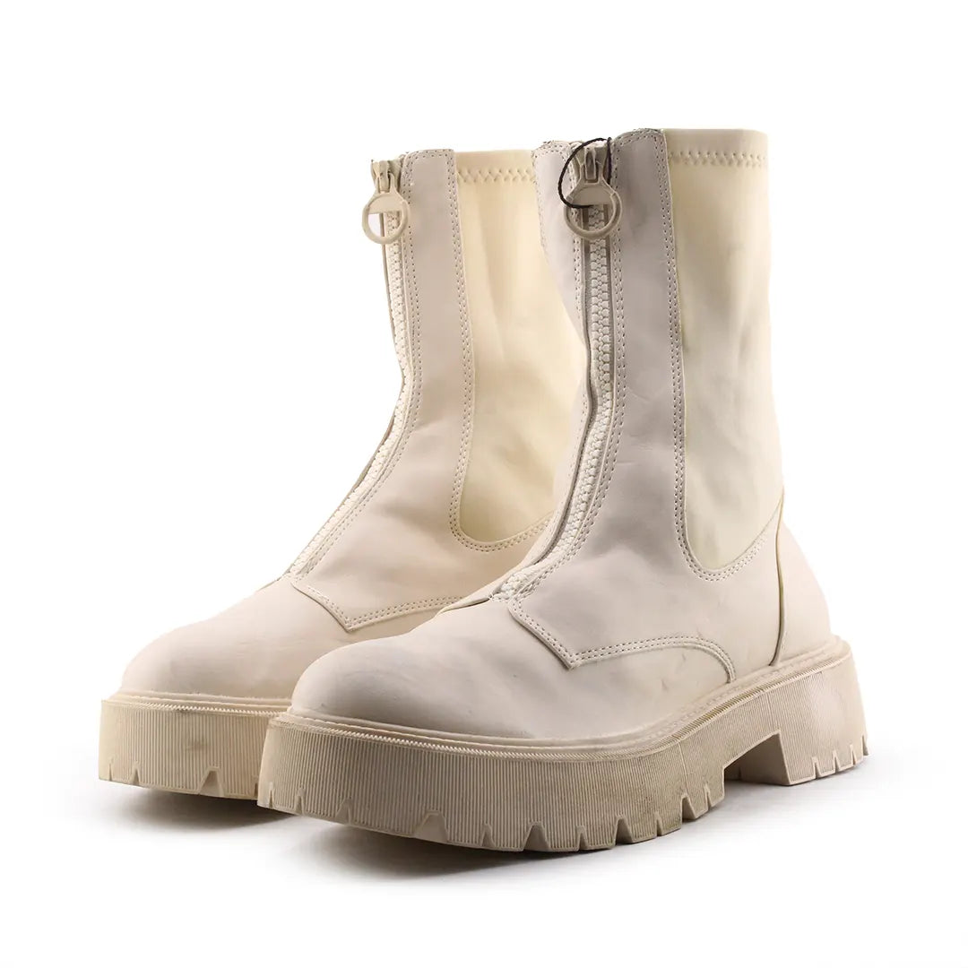 Bershka Zipper Combat Ankle Boots (100% Authentic Leather)