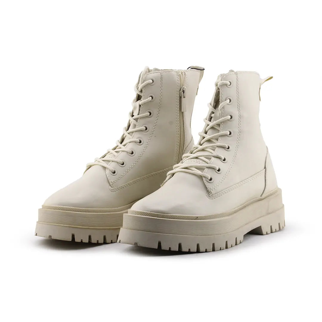 Stradivarius Lace Up Zipper Combat Ankle Boots (100% Authentic Leather)