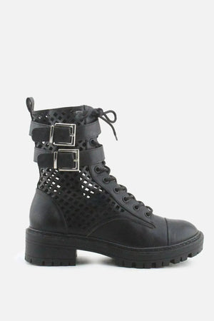 Stradivarius Zipper Laces Buckle Straps Combat Ankle Boots | 100% Authentic Leather - sundaybazar