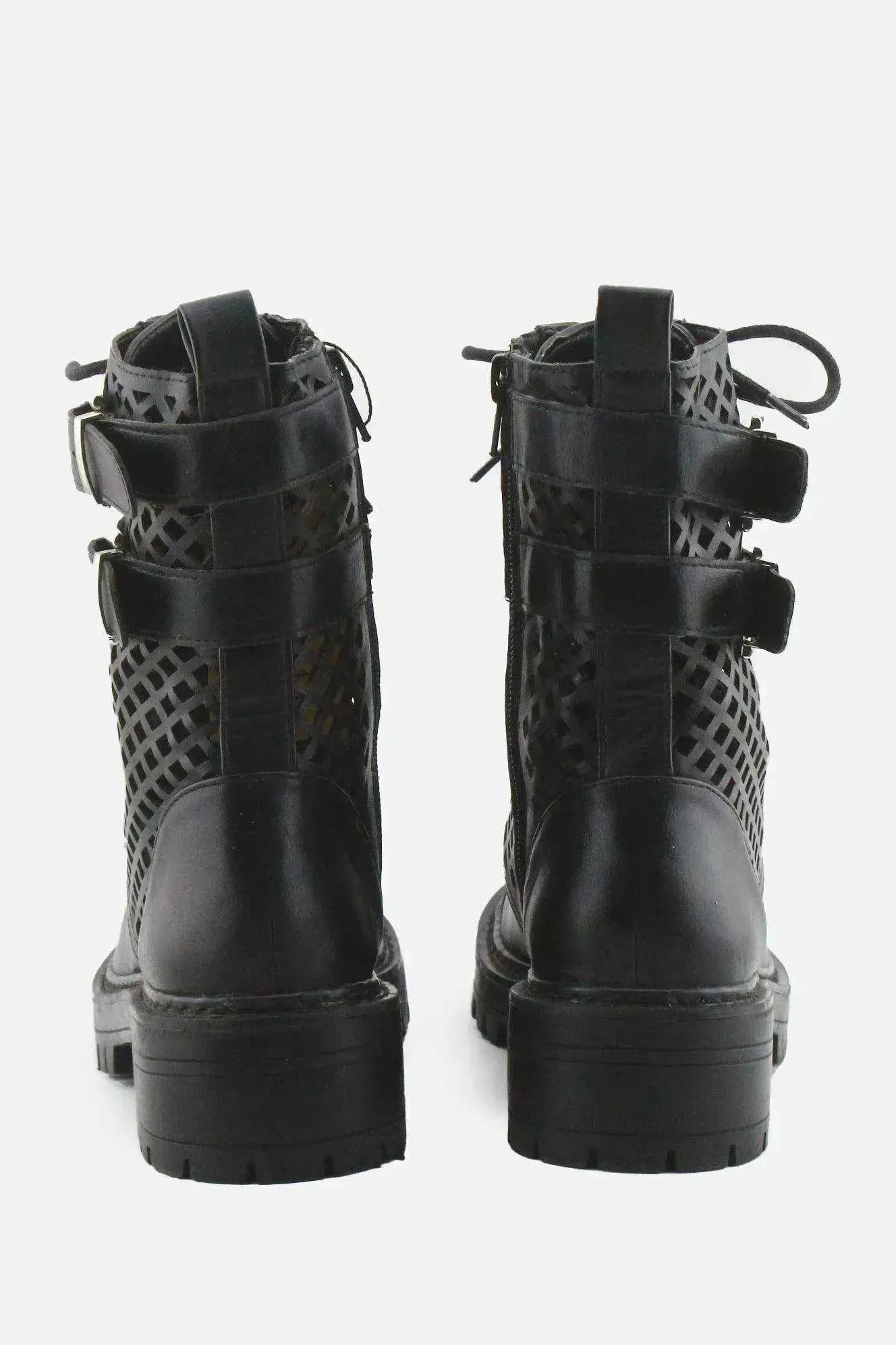 Stradivarius Zipper Laces Buckle Straps Combat Ankle Boots | 100% Authentic Leather - sundaybazar