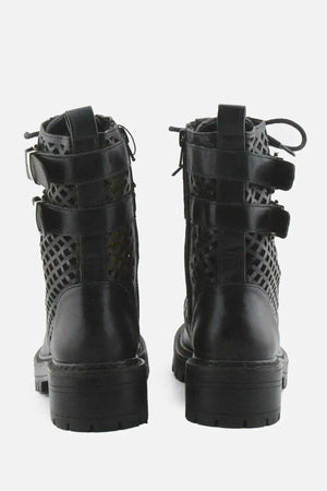 Stradivarius Zipper Laces Buckle Straps Combat Ankle Boots | 100% Authentic Leather - sundaybazar