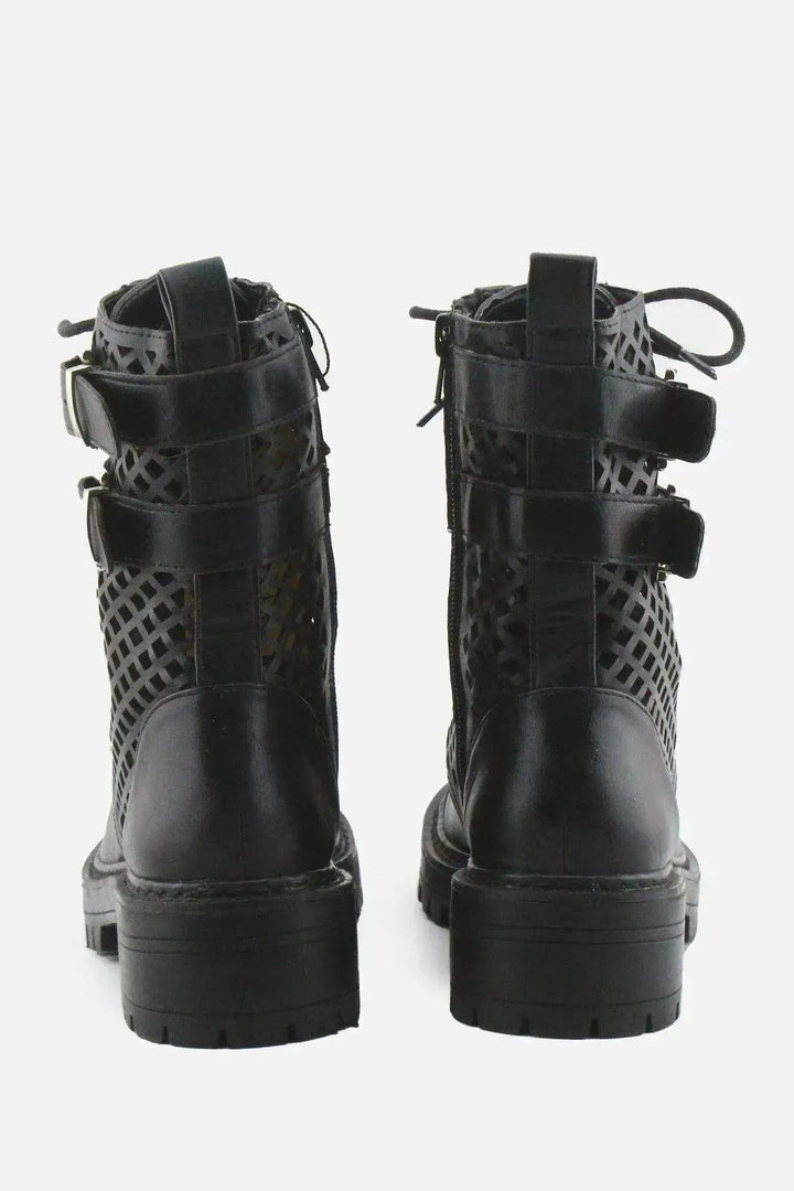 Stradivarius Zipper Laces Buckle Straps Combat Ankle Boots | 100% Authentic Leather - sundaybazar