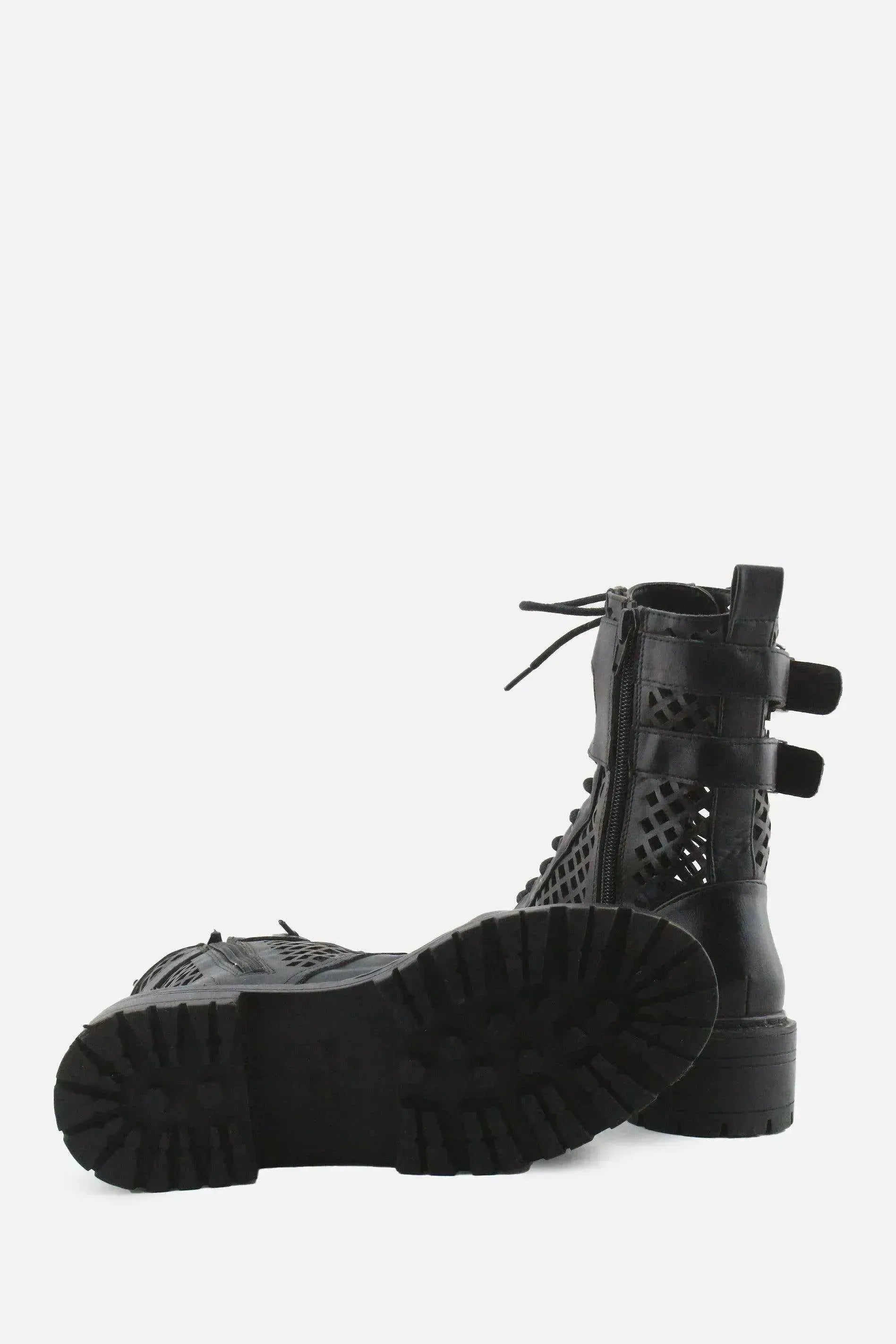 Stradivarius Zipper Laces Buckle Straps Combat Ankle Boots | 100% Authentic Leather - sundaybazar