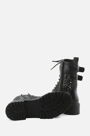 Stradivarius Zipper Laces Buckle Straps Combat Ankle Boots | 100% Authentic Leather - sundaybazar